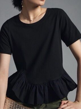 Anthropologie Maeve Black Peplum Top